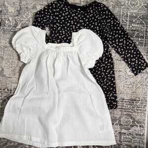 H&M Girls White Linen and Black Floral Dress Bundle